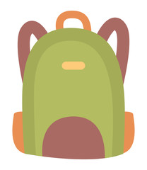 Colored school backpack. Education and study back to school, schoolbag luggage, rucksack vector illustration. Kids school bag with education equipment. Backpacks with study supplies. Student satchels