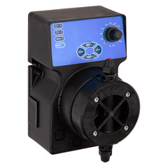 AC black plastic diaphragm pump isolated on white background.