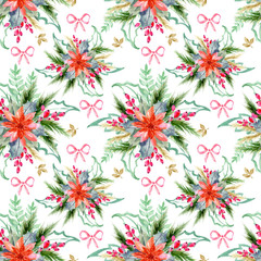 Watercolor vintage floral new year christmas sweet flower and leaves foliage set wallpaper for greeting card invitation party or fabric textile backdrop
