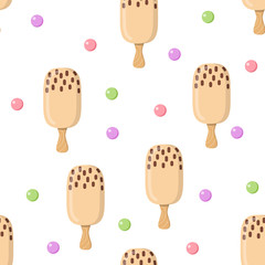 Seamless pattern with ice cream in flat style