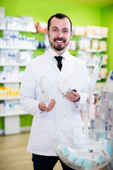 Male pharmacist in pharmacy