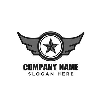 Star and wings military emblem vector logo design