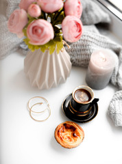  morning cup with coffee by the window