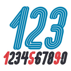 Set of vector funky condensed numbers created with parallel lines, for use as retro poster design elements for fun club or concert advertising.