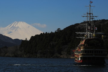 Ship towards mount Fuji