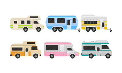 Set Of Classic Camper Vans And Trailers Vector Illustration
