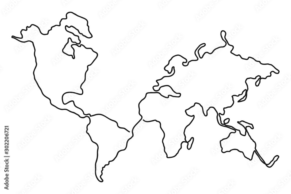 Aufkleber continuous line drawing of world map. one line map of the earth. hand-drawn illustration. vector.