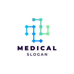 Cross medical shaped using dots illustration concept for logo template design.