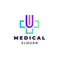 Simple outline cross medical logo concept.