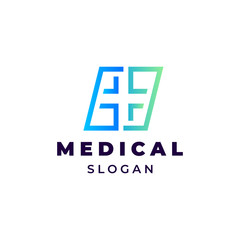 Obraz premium Cross medical inside rectangle shape concept for logo template design.