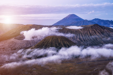 Fototapeta na wymiar Beautiful landscape of Mount Bromo volcano viewpoint at Bromo Tengger Semeru National Park at sunrise, Indonesia.