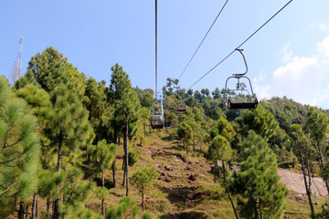 Lush Green Pine Trees Forest Landscape and Patriata Chairlift, New Murree, Punjab, Pakistan