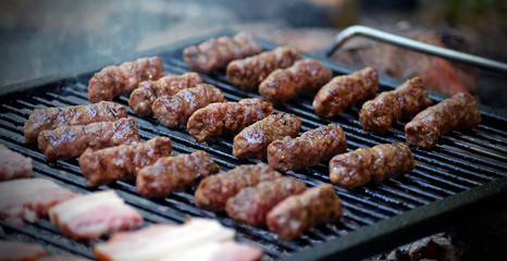  Grilled meat on a griddle. 