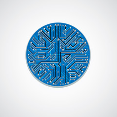 Fototapeta premium Vector abstract computer circuit board colorful illustration, blue round technology element with connections. Electronics theme web design.