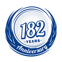 One hundred and eighty-two years anniversary celebration logotype. 182nd anniversary logo. Vector and illustration.