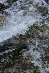 Flowing Water. slow shutter speed, to show water flowing over rocks with ice formations. 