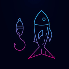 Fish with a hook nolan icon. Simple thin line, outline vector of camping icons for ui and ux, website or mobile application