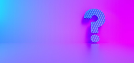 Standing Question mark on gradient blue purple wall background