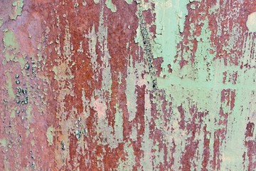 background, texture green peeling paint on a metal sheet