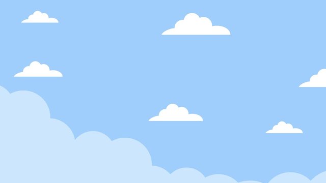 Abstract kawaii. Blue sky full of clouds moving right to left. Cartoon sky animated gradient background. Flat animation. 4k