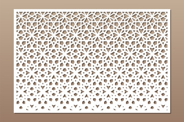 Decorative card for cutting. Geometric arabic mosaic pattern. Laser cut. Ratio 2:3. Vector illustration.