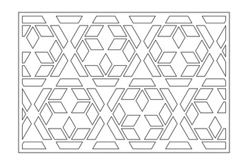 Decorative card for cutting. Triangular linear mosaic pattern. Laser cut. Ratio 2:3. Vector illustration.