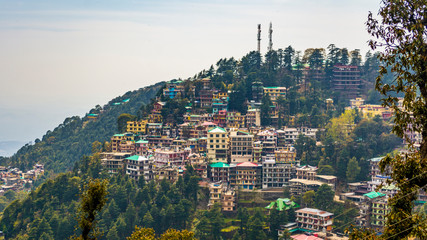 Houses on Dharamshala mountains, Himachal Pradesh, India