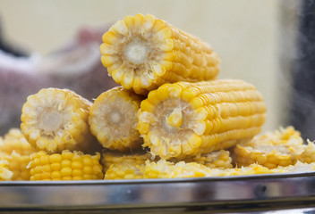 Boiled corn on the counter