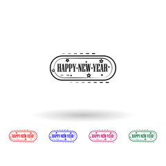 Happy new year 2019 stamp multi color icon. Simple thin line, outline vector of stamp happy new year icons for ui and ux, website or mobile application