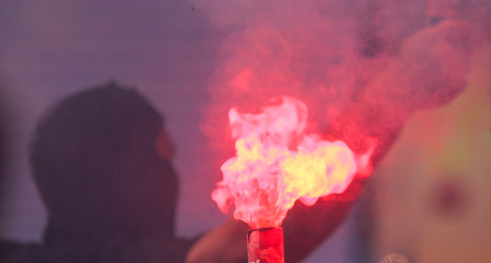 Smoke bomb fire flame as background - obrazy, fototapety, plakaty