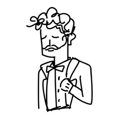 man in tuxedo closing eyes vector illustration sketch doodle hand drawn with black lines isolated on white background