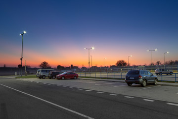 modern parking area at night with led street lights