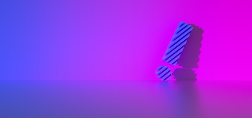 Standing exclamation mark on gradient blue purple wall background