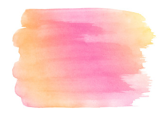 Fototapeta premium Pink-yellow multicolor watercolor in pastel colors. An isolated place with divorces and borders. Frame for design.