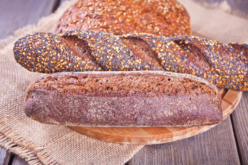 rye breads with cereals and seeds on the napkin
