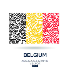 Flag of Belgium ,Contain Random Arabic calligraphy Letters Without specific meaning in English ,Vector illustration