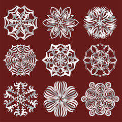 A set of snowflakes with different patterns.