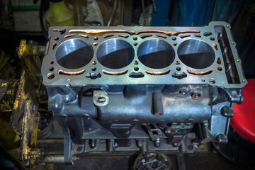 Disassembled cylinder block. Engine repair, engine part.