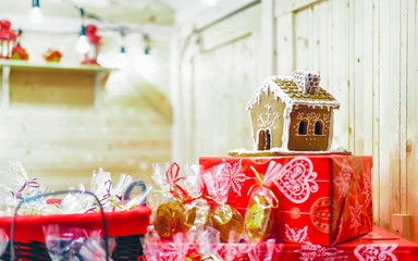 Gingerbread house on Christmas market in Vilnius in Lithuania.