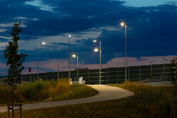 night empty walkway with modern LED street light