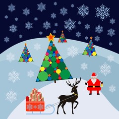 christmas card with santa claus and tree
