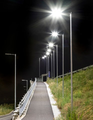 walkway for pedestrians with modern led street lights