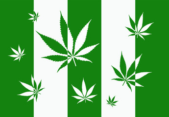 Marijuana wallpaper in two colors, white end green, sliced leaf, vector pattern