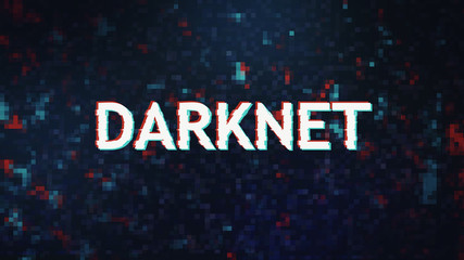 Darknet inscription in glithched style over dark pixelated background © Prostock-studio