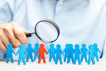 HR. Staff recruitment. Choosing a good leader. Search with a magnifying glass.