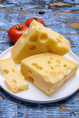 Cheese collection, french hard cheese with holes emmentaler