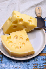 Cheese collection, french hard cheese with holes emmentaler