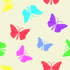 Seamless pattern. Multicolored guilloche butterflies on a yellow background