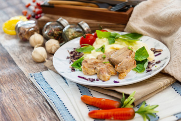 potato puree, pork cuff filet and cepes sauce