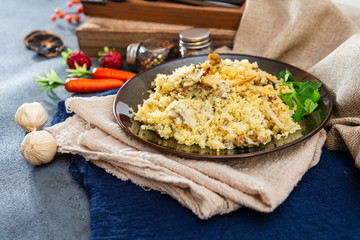 kebab of chicken and semolina in the oriental